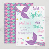 Zeemeermin staart onder het Zee Verjaardagsuitnodi Kaart (Voorkant / Achterkant)