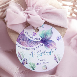 Zeemeermin staart paarse verjaardag dank u bedankjes labels