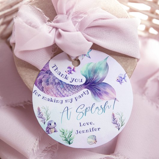 Zeemeermin staart paarse verjaardag dank u bedankjes labels