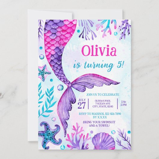 Zeemeermin Staart Pool Party Foto Verjaardag Water Kaart (Voorkant)