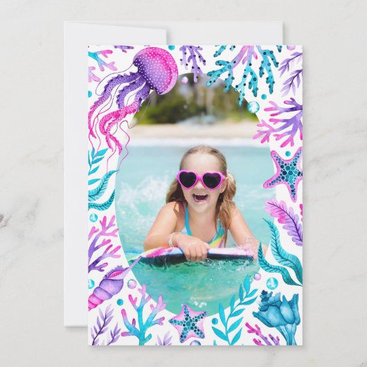 Zeemeermin Staart Pool Party Foto Verjaardag Water Kaart (Achterkant)