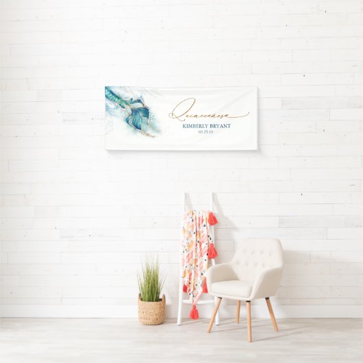 Zeemeermin Staart Quinceanera 15e Verjaardag Spandoek (Insitu)