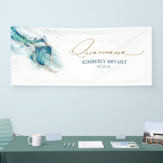 Zeemeermin Staart Quinceanera 15e Verjaardag Spandoek (Beurs)