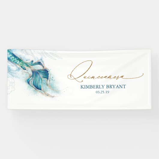 Zeemeermin Staart Quinceanera 15e Verjaardag Spandoek (Horizontaal)