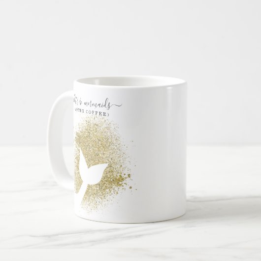 Zeemeermin Staart Silhouet in Gouden Glitter Koffiemok (Voorkant links)