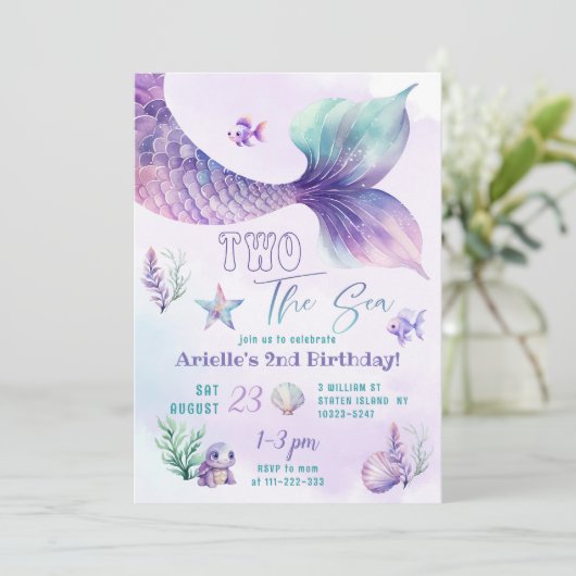 Zeemeermin staart Twee het Zee 2e Verjaardagsfeest Kaart (Staand voorkant)