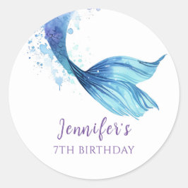 Zeemeermin staart Verjaardag Onder het Zee Paarse  Ronde Sticker