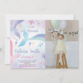 Zeemeermin Staart Verjaardag Uitnodiging met Foto (Voorkant)