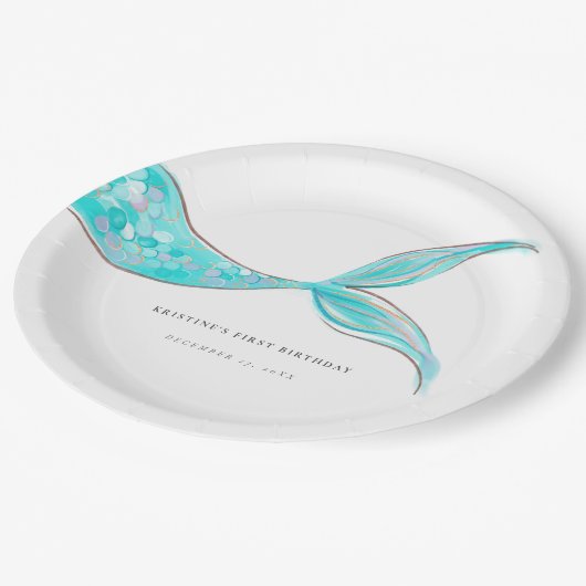 Zeemeermin staart verjaardagspapier Borden Papieren Bordje (Gekanteld)