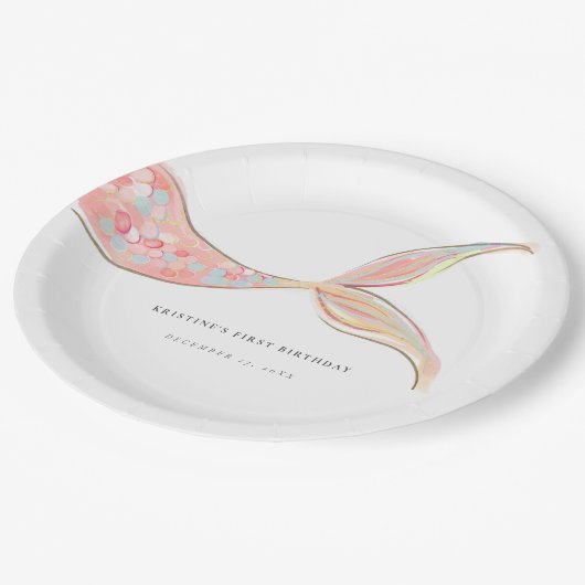 Zeemeermin staart verjaardagspapier Borden Papieren Bordje (Gekanteld)