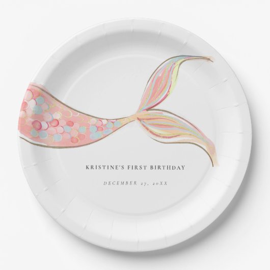 Zeemeermin staart verjaardagspapier Borden Papieren Bordje (Voorkant)