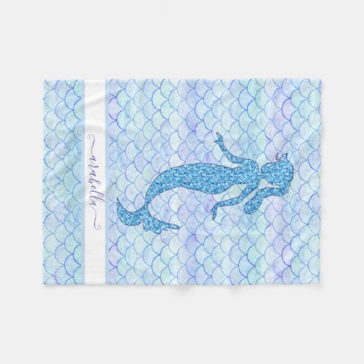 Zeemeermin Staart Waterverf Blauw Schaalpatroon w  Fleece Deken (Voorkant (Horizontaal))