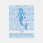 Zeemeermin Staart Waterverf Blauw Schaalpatroon w  Fleece Deken (Voorkant)