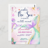 Zeemeermin staart Waterverf Verjaardag Onder de Ze Briefkaart (Voorkant / Achterkant)