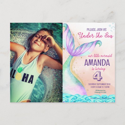 Zeemeermin staart Waterverf Verjaardag Onder de Ze Briefkaart (Voorkant)