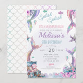 Zeemeermin Staarten Verjaardagsfeest Nodig Splish  Kaart (Voorkant / Achterkant)