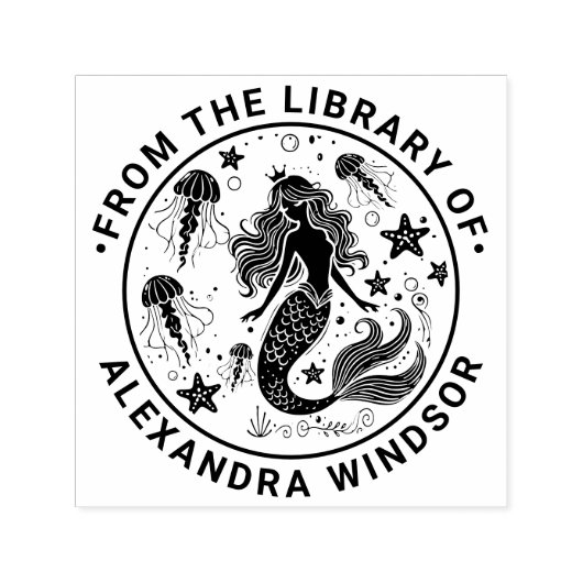 Zeemeermin Stervis Kwal Bibliotheek Boeknaam Zelfinktende Stempel (Design)