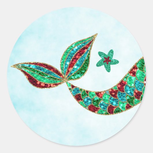 Zeemeermin sticker Glitter, Kerstmis Onder het zee (Voorkant)