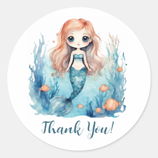 Zeemeermin Stickers Envelope Seals Dank u (Voorkant)