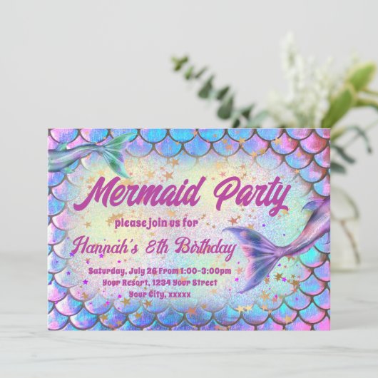 Zeemeermin stijl Verjaardag Uitnodiging (Staand voorkant)