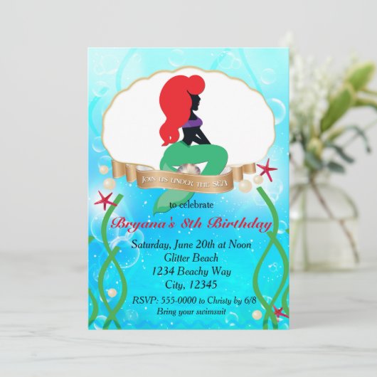  ZEEMEERMIN Strand Onder Zee Party Invitation Kaart (Staand voorkant)