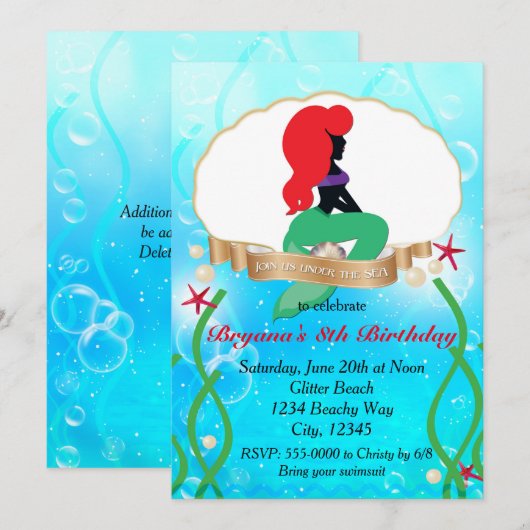  ZEEMEERMIN Strand Onder Zee Party Invitation Kaart (Voorkant / Achterkant)