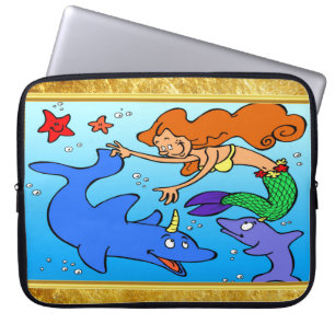 Zeemeermin strip oceaaan onderwater dolfijn kunstw laptop sleeve