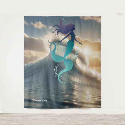 Zeemeermin Sunrise Ocean gepersonaliseerd wandtapi Wandkleed (Voorkant)