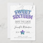 Zeemeermin Sweet 16 Save The Date Balloons Glitter Kaart (Voorkant)