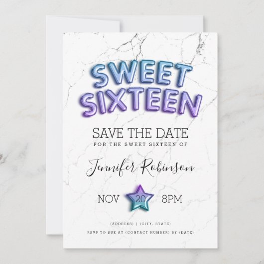 Zeemeermin Sweet 16 Save The Date Balloons Glitter Kaart (Voorkant)