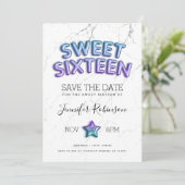 Zeemeermin Sweet 16 Save The Date Balloons Glitter Kaart (Staand voorkant)