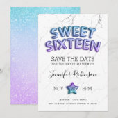 Zeemeermin Sweet 16 Save The Date Balloons Glitter Kaart (Voorkant / Achterkant)
