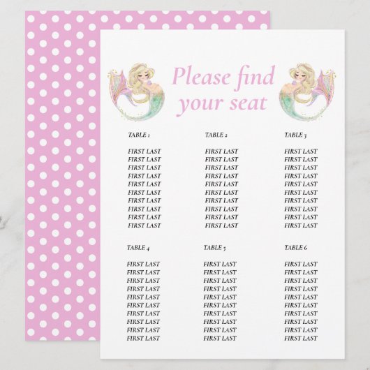 Zeemeermin  Tabelgrafiek  prik stippen Kaart (Voorkant / Achterkant)