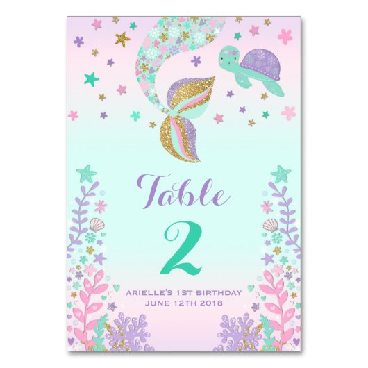 Zeemeermin Tafelnummer Zeemeermin Zitenkaart Roze  (Voorkant)