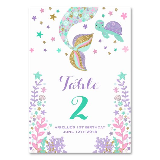 Zeemeermin Tafelnummer Zeemeermin Zitenkaart Roze  (Voorkant)