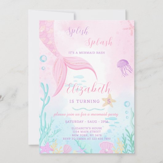 Zeemeermin Tale Verjaardag uitnodiging (Voorkant)