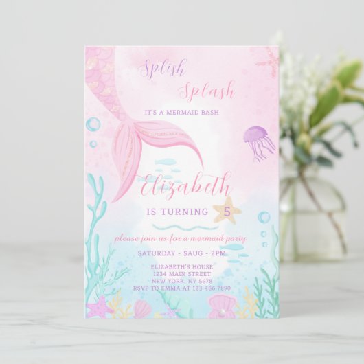 Zeemeermin Tale Verjaardag uitnodiging (Staand voorkant)
