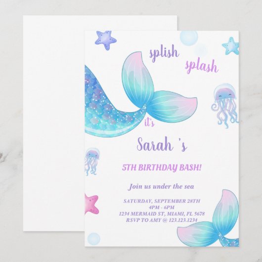 Zeemeermin Tale Verjaardag uitnodiging (Voorkant / Achterkant)