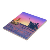Zeemeermin tegen zonsondergang tegeltje (Zijkant)