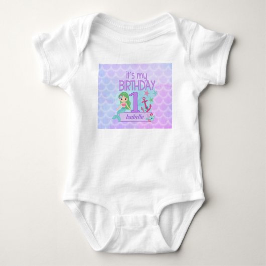 Zeemeermin thema 1e verjaardag Baby Bodysuit (Voorkant)