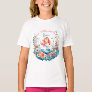Zeemeermin Thema Bloem Meisje Verjaardag T-shirt
