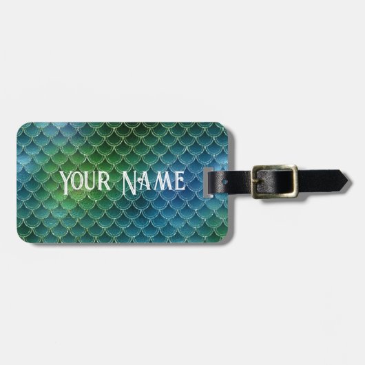 Zeemeermin thema Groenen en Goud Bagagelabel (Voorkant horizontaal)