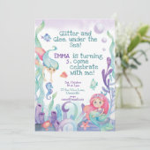 Zeemeermin Thema Kids Verjaardagsfeestuitnodiging Kaart (Staand voorkant)