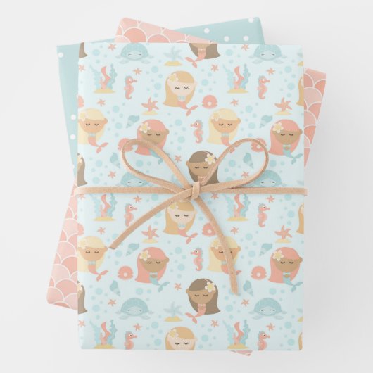 Zeemeermin thema verjaardag party wrap voor meisje inpakpapier vel (In situ)