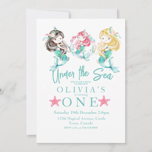 Zeemeermin Thema Verjaardagsfeestje Kaart (Voorkant)
