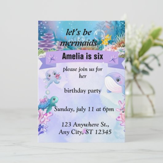 Zeemeermin-thema verjaardagsfeestje uitnodiging-Cu Kaart (Staand voorkant)