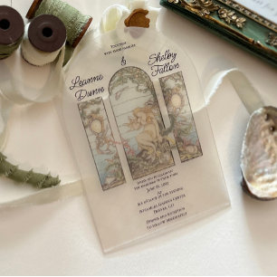 Zeemeermin Thema Vintage Gebrandschilderd Glas Eff Acryl Uitnodigingen