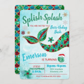 Zeemeermin tijdens het zee, winter, kerstuitnodigi kaart (Voorkant / Achterkant)