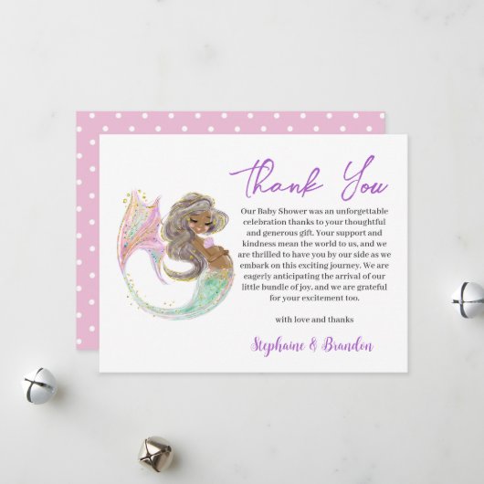 Zeemeermin Toekomstige Moeder Baby shower Dank u Feestdagenkaart (Voorkant / Achterkant in situ)