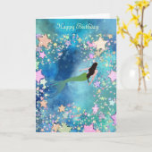 Zeemeermin tussen de sterren Verjaardag Kaart (Gele Bloem)
